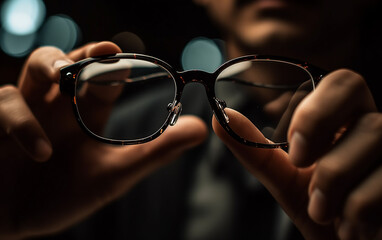 Grip on a pair of glasses, a symbol of improved eyesight and visual clarity.