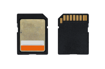 Memory card flash drive front and back view on a transparent background