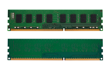 RAM for desktop computer motherboard front and back view on a transparent background