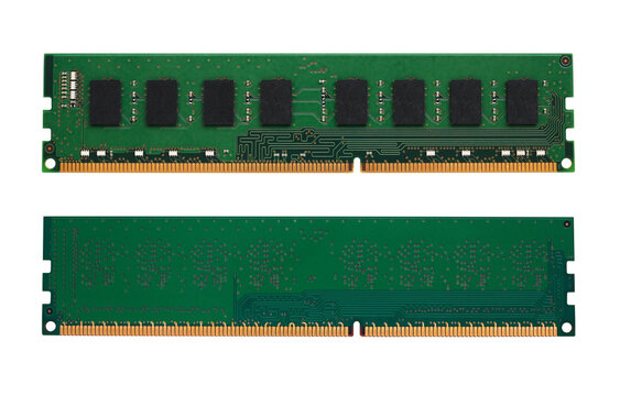 RAM for desktop computer motherboard front and back view on a transparent background