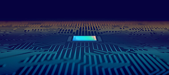Microchip Technology computer circuit board on dark blue color background