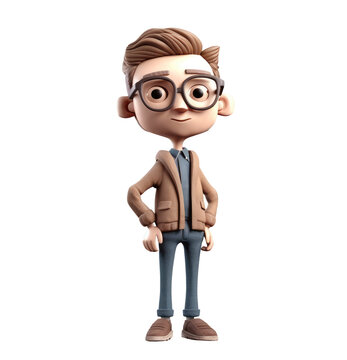 3D icon avatar people kawaii cartoon boy wearer of glasses a smiling man. Bright portrait of a teenage character isolated background transparent png. Generative ai