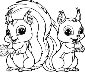 Two Cute Squirrel Coloring Pages for Kids