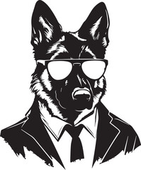 German Shepherd  in a business suit and sun glasses Vector Illustration, SVG