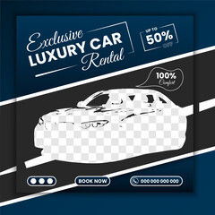 creative editable square banner template. Car rental banner with blue color background. 
