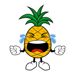 Crying Pineapple Fruit Mascot Cartoon