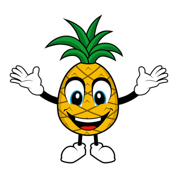 Pineapple Fruit Mascot Cartoon with happy smiling face