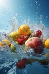 Fototapeta na wymiar water background juicy fruit fresh vitamin drop healthy green strawberry food. Generative AI.
