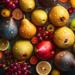 Obraz na płótnie Canvas water background fruit strawberry green fresh drop healthy vitamin food vegetarian. Generative AI.
