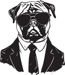 Pug dog  in a business suit and sun glasses Vector Illustration, SVG