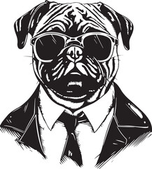 Pug dog  in a business suit and sun glasses Vector Illustration, SVG