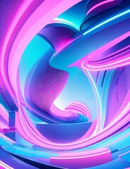 Step into the Futuristic World with a Stunning Pink and Blue Neon Abstract 3D Render!