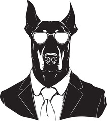 Doberman in a business suit and sun glasses Vector Illustration, SVG