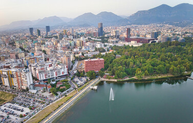 Fototapeta na wymiar Tirana view from the artificial lake