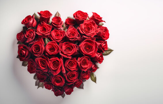 hermoso Corazon hecho de rosas rojas  con fondo claro. concepto dia de la madre, San Valentin,aniversario de bodas