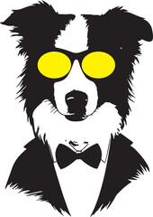 Border collie dog in a business suit and sun glasses Vector Illustration, SVG