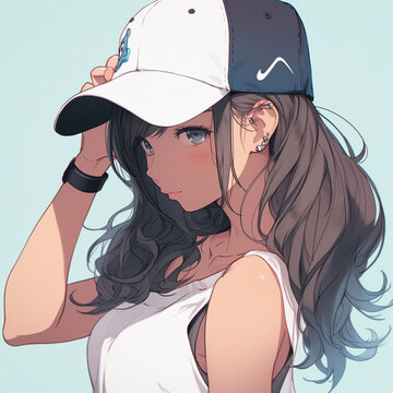 A girl in an anime-style baseball cap. High quality illustration Generative AI