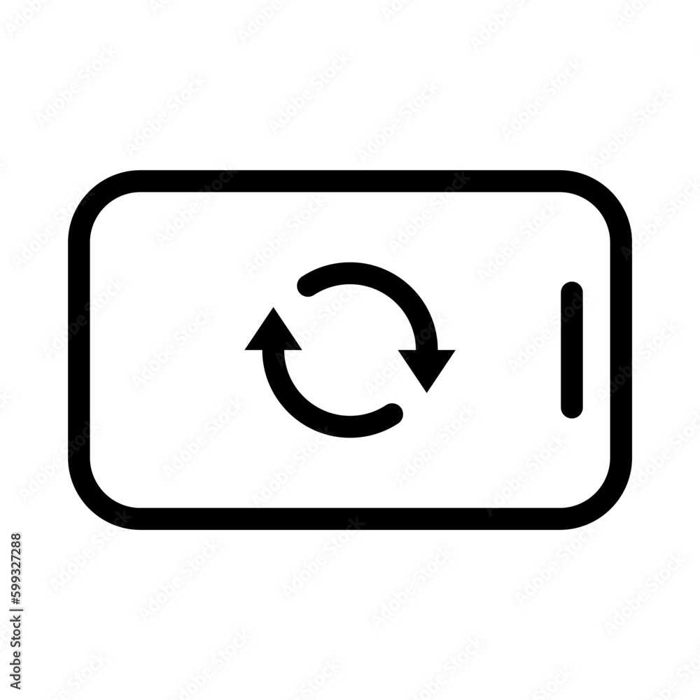 Poster rotate mobile phone in line style icon, device rotation symbol, rotating arrow, sync, exchange, conv