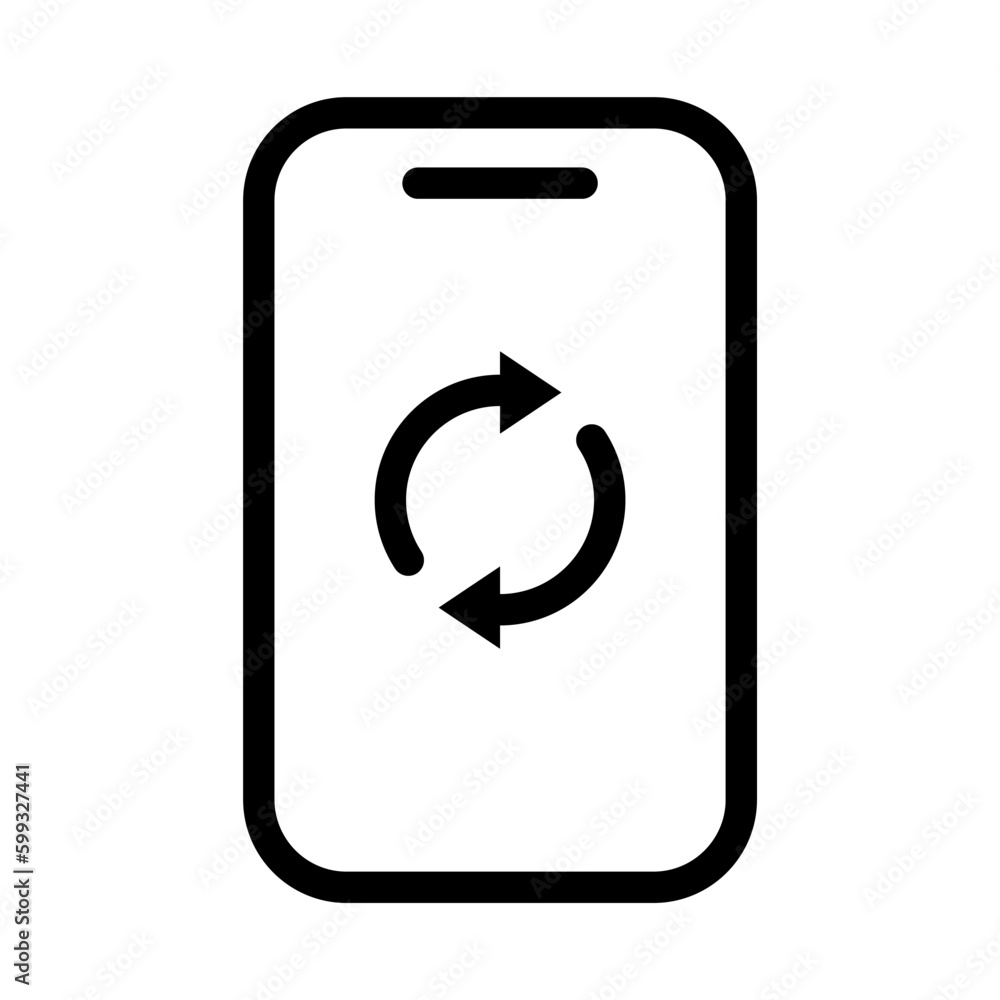 Poster rotate mobile phone in line style icon, device rotation symbol, rotating arrow, sync, exchange, conv