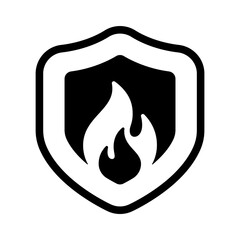 Shield with fire in flat style icon, fire shield symbol, Shield fireproof simple black style sign for apps and website, vector illustration.