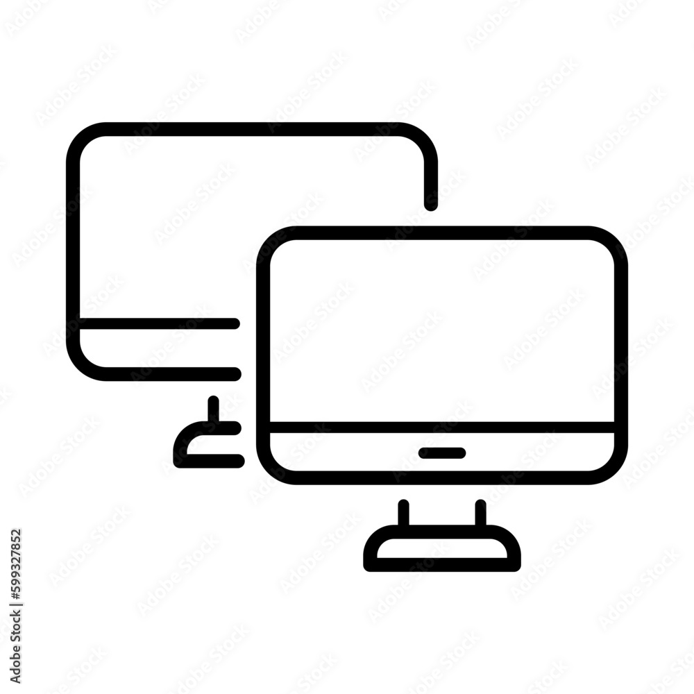 Poster modern computer monitor screen in line style icon, desktop symbol, monitor display screen simple bla