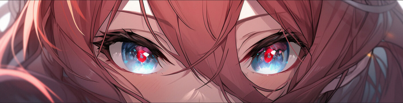 A narrow image with manga-style eyes. High quality illustration Generative AI