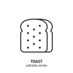 Toast line icon. Slice of bread vector symbol. Editable stroke.