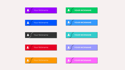 10 Social Media Lower Thirds in bright and gradient colors. All text is editable.