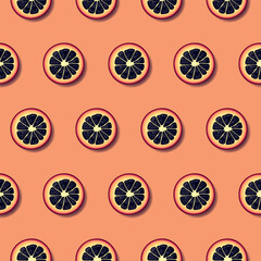 Citrus slice regular seamless pattern on orange background. Modern summer fresh design. Vector illustration.