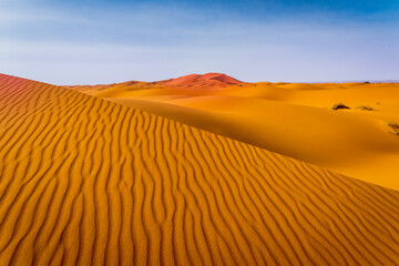 Fototapeta na wymiar Majestic beautiful scene of Merzouga dunes of Sahara desert Morocco.