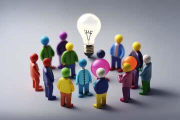 business illustration. small people characters develop creative business idea. Isometric big light bulb as metaphor idea. Graphics design. Generative AI