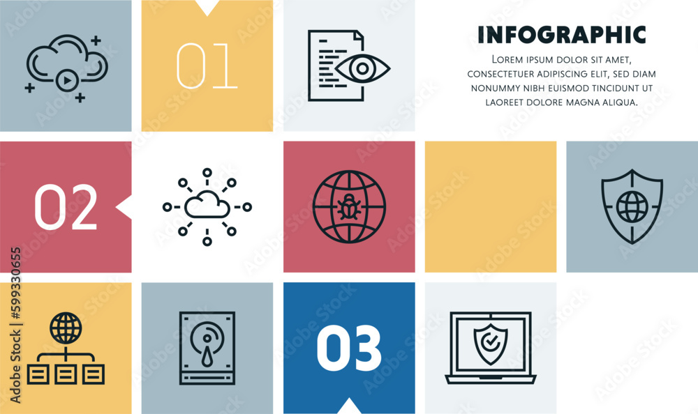 Poster web hosting services infographic design with icons, made by thin line style with editable strokes.