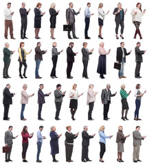 Fototapeta premium group of people profile holding phone in hand isolated