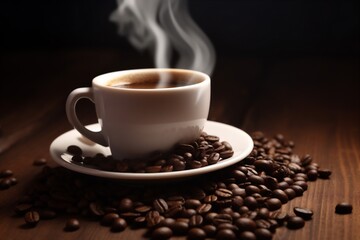 mug espresso brown cafe aroma breakfast morning drink cup bean. Generative AI.
