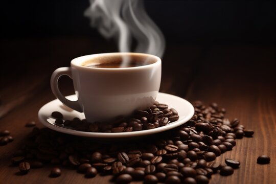 mug espresso brown cafe aroma breakfast morning drink cup bean. Generative AI. © SHOTPRIME STUDIO
