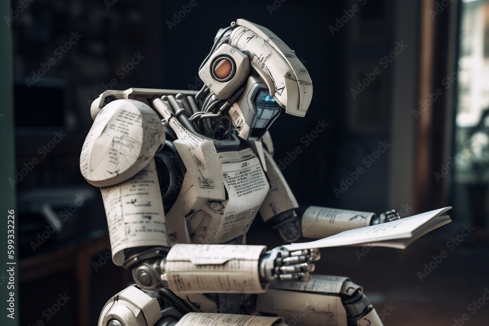 Poster digital robot technology hand paper office ai laptop document artificial. generative ai.
