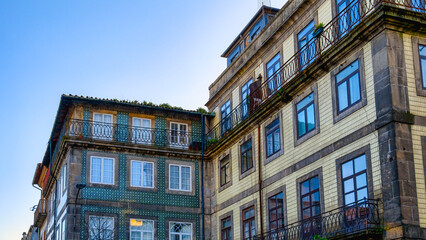 Traditional tiled facade in an old building, Porto, Portugal