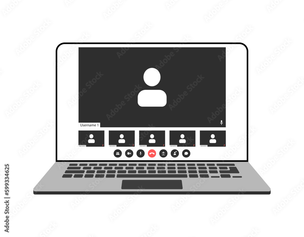 Poster videocall interface, video call screen icons and ui template for laptop, vector overlay. video confe