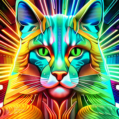 Fototapeta na wymiar AI Generated Psychedelic Cat Art Collection 020, Cat Lover Art, Print, Style, Room Décor, Futuristic, Trippy Colorful Art, Trippy Art, Psychedelic 