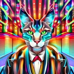 AI Generated Psychedelic Cat Art Collection 017, Cat Lover Art, Print, Style, Room Décor, Futuristic, Trippy Colorful Art, Trippy Art, Psychedelic 
