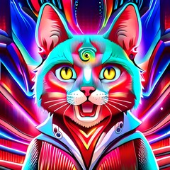 AI Generated Psychedelic Cat Art Collection 014, Cat Lover Art, Print, Style, Room Décor, Futuristic, Trippy Colorful Art, Trippy Art, Psychedelic 
