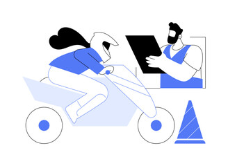 Motorcycle driving lessons abstract concept vector illustration.