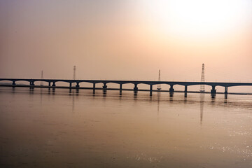 Fototapeta na wymiar Landscape of longest bridge on Brahmaputra river of Assam.