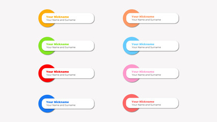 8 Social Media Lower Thirds in bright colors with editable text.