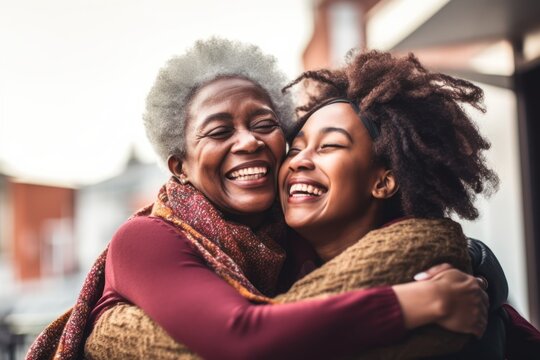 Family Bonding: Black Mother and Daughter Celebrating Mother's Day, generative ai