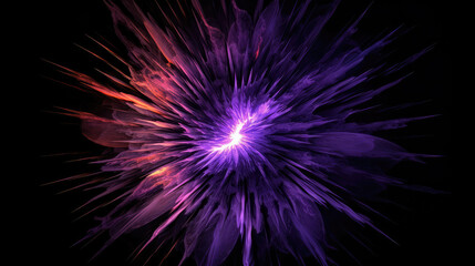 Color splash with purple colors in front of a black background as an abstract background. Generative AI.
