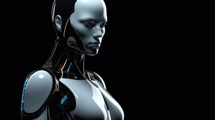 Black female cyborg robot as a symbol for technology in the future evolution. Generative AI.