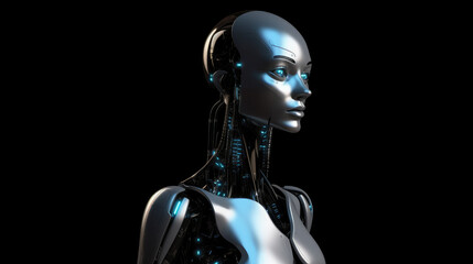 Black female coyborg in a futuristic world. Generative AI.