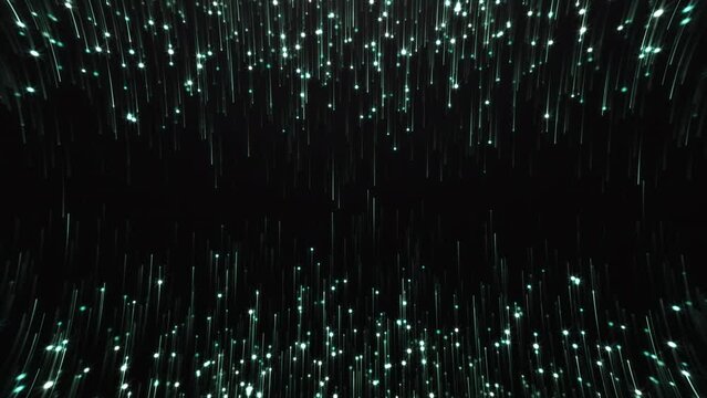 Abstract line and dot particles glowing animation on loop on a dark background.