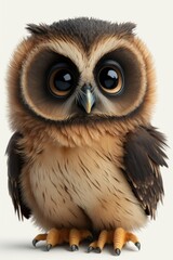 Fototapeta premium Cute little baby owl on a white background, generative ai